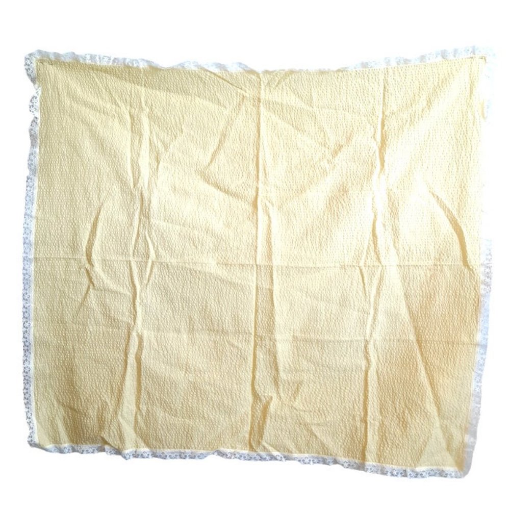 Vintage JR Love Yellow With White Lace Textured Receiving Baby Blanket 30" X 28"